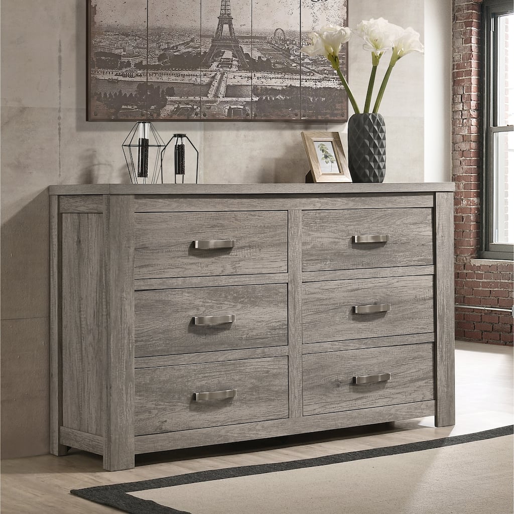 Roundhill Furniture Floren Contemporary Weathered Gray Wood 6-Drawer Dresser