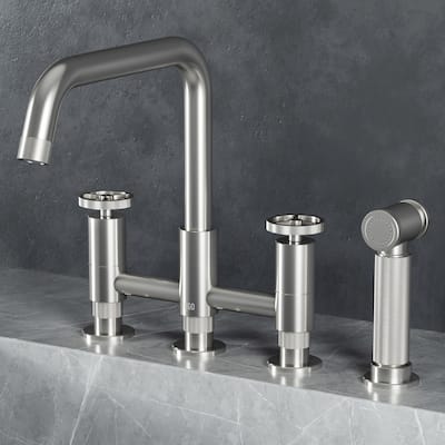 VIGO Cass 12" H 2-Handle Widespread Bridge Pull-Out Sprayer Kitchen Faucet
