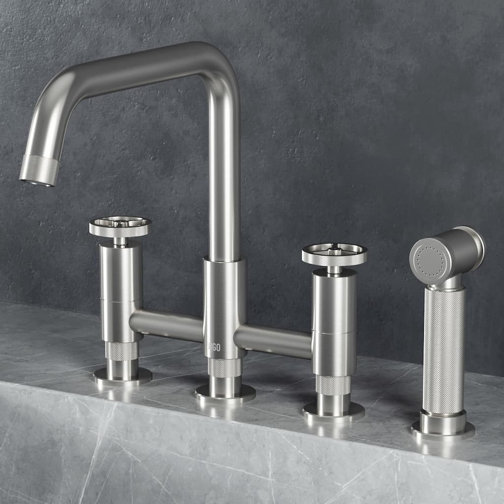 VIGO Cass 12" H 2-Handle Widespread Bridge Pull-Out Sprayer Kitchen Faucet