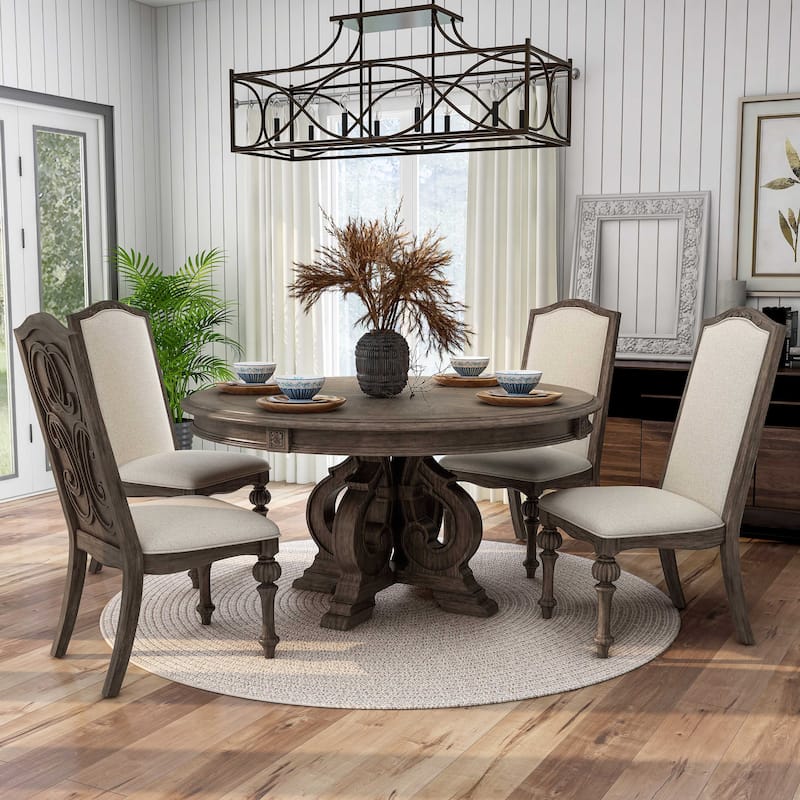 Cornerways Traditional Brown Solid Wood Pedestal Base Round Dining Set by The Gray Barn - 5-piece set