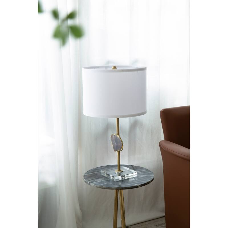 D14x25.2" Gold Table Lamp with Agate Slice and White Drum Shade