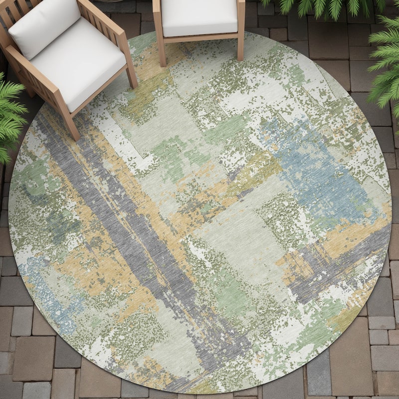 Machine Washable Indoor/Outdoor Casual Contemporary Chantille Rug - Aloe - 8' x 8'