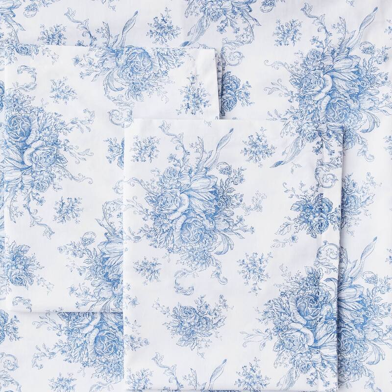 Floral Etching Cotton Duvet Set Light Blue