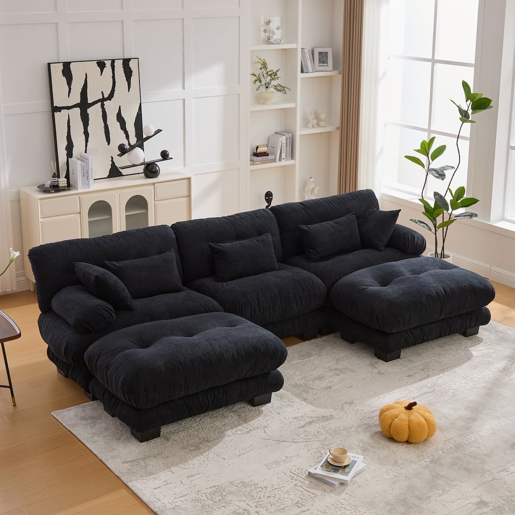 118'' Large U Shape Sofa Velvet Modular Sofa with 2 Ottomans for Living Room