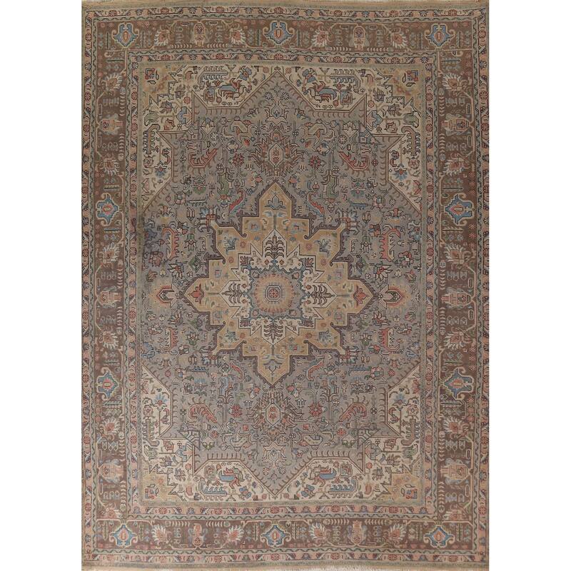Geometric Gray Tabriz Persian Vintage Area Rug Handmade Wool Carpet - 9'10"x 12'5"