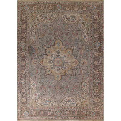 Geometric Gray Tabriz Persian Vintage Area Rug Handmade Wool Carpet - 9'10"x 12'5"