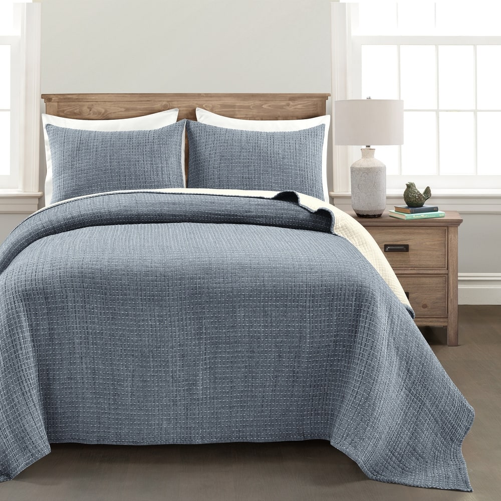 Lush Decor Solid Kantha Pick Stitch Woven Cotton 3-piece Quilt Set