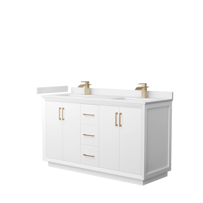 Strada 60-Inch Double Vanity Set, Cultured Marble Top - White, Bronze Trim, White Cultured Marble Top