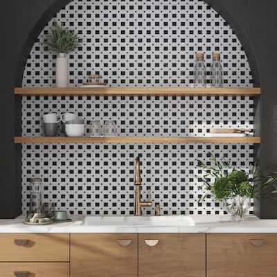 Apollo tile 12 x 12 Noir Luxe Polished Eastern Black Thassos White Marble Tile (5.08 sq ft/case) - 5 Pack