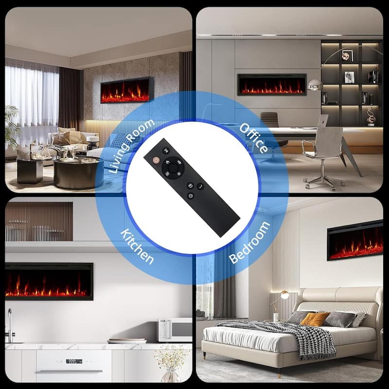 50" Electric Fireplace Heater Wall Mounted/ Recessed with Remote Control, 750W/1500W with Timer