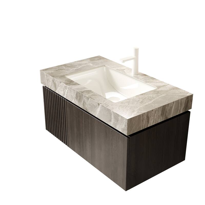 Floating Bathroom Vanity with Sintered Stone Top & Undermount Ceramic Basin with Single Pre-drilled Faucet Hole
