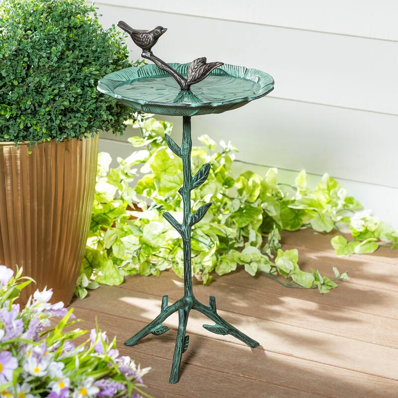 12" Metal Green Bird Bath With Stand