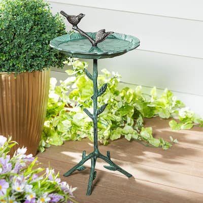 12" Metal Green Bird Bath With Stand