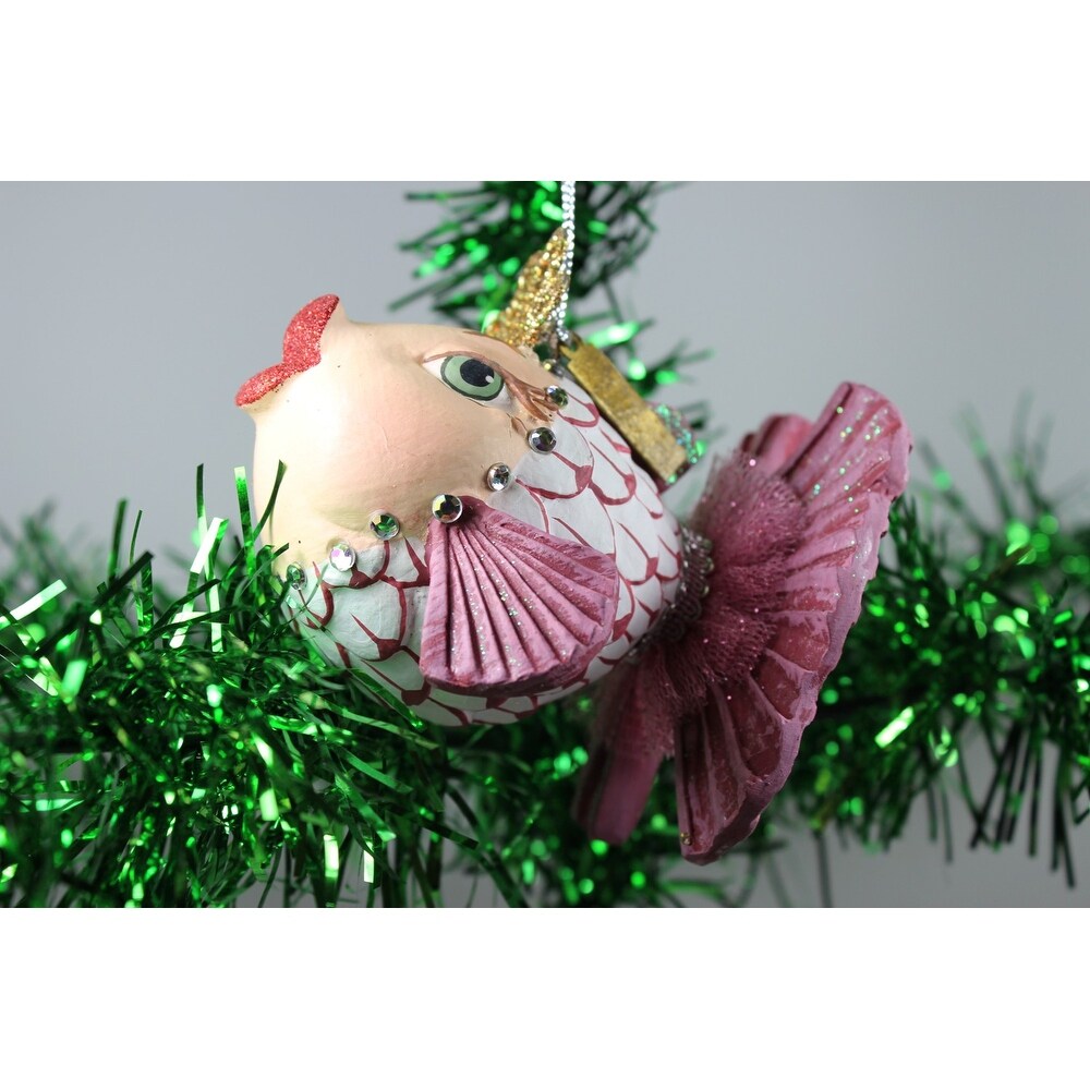 Shop Pink Teal And Yellow Gold Fish Christmas Holiday Ornaments Set Of 3 Overstock 18620277