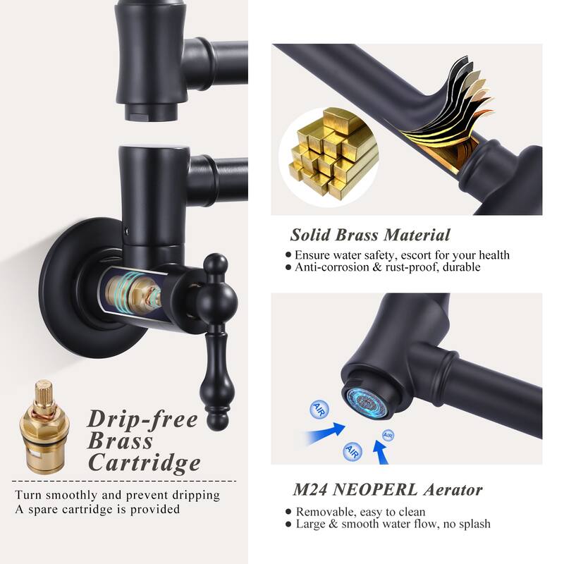 WOWOW Wall Mounted Pot Filler Faucet with Double Joint Swing Arms