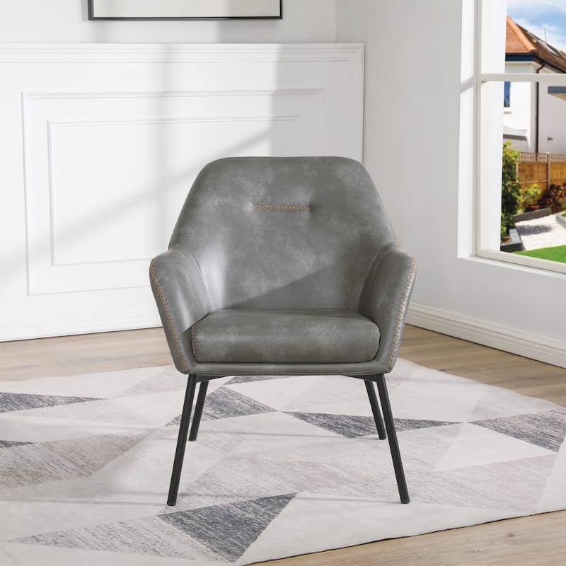 Brooks Accent Chair in Faux Leather with Stitch and Black Legs
