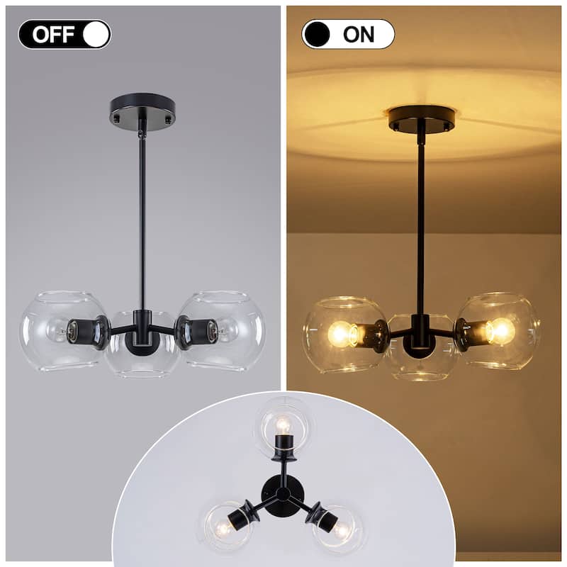 Starsky 3-Light Modern Clear Glass Sputnik Chandelier