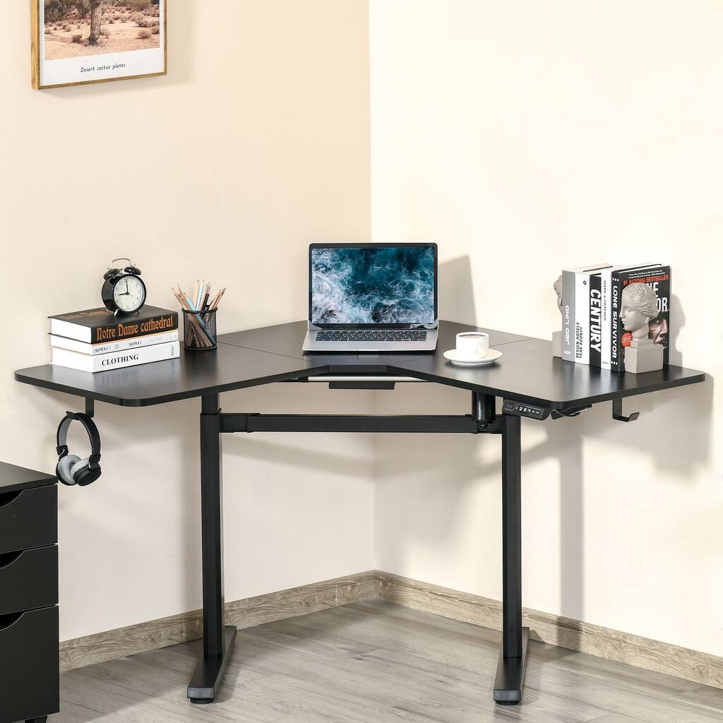 Vinsetto 65.75" Adjustable Height Standing Desk, V-Shaped Computer Desk Workstation for Home, Office