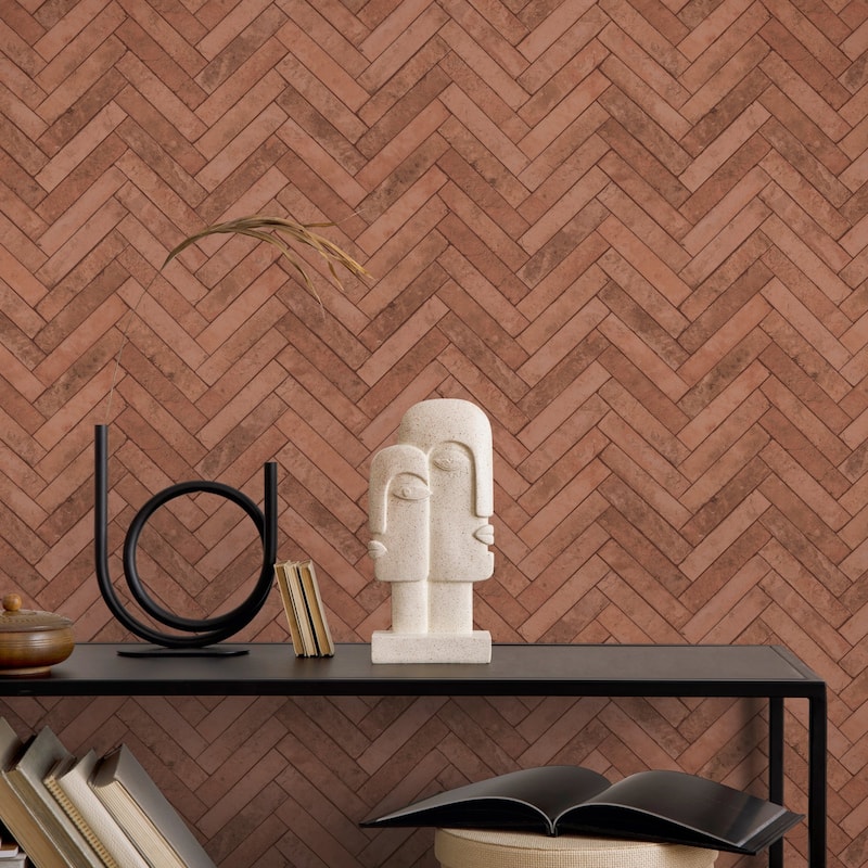 Galerie Wallcoverings Bricks and More Collection Herringbone Brick Matte Finish Vinyl on Non-woven Wallpaper Roll