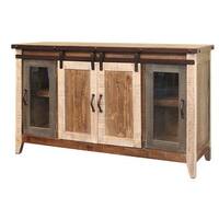 Fena 60 Inch TV Media Cabinet Console, Barn Doors, Multicolor Pine Wood ...