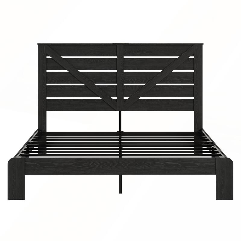 Wood Platform Bed Frame with Large Under Bed Storage