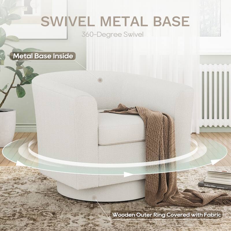 Swivel Barrel Chair & Ottoman with Storage - Upholstered Accent Chair for Living Room Bedroom Office
