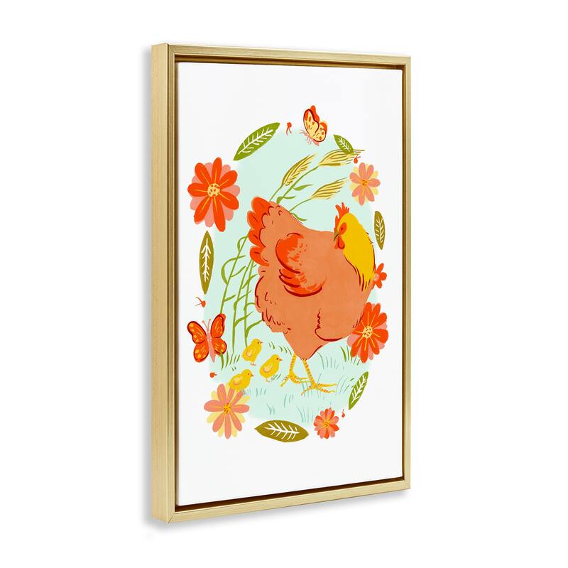 Stupell Hen & Chicks Circular Florals Framed Floater Canvas Wall Art Design By Hannah Moren