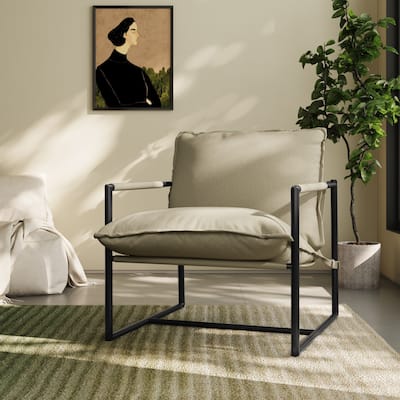 Modern Metal Frame Upholstered Sling Accent Armchair