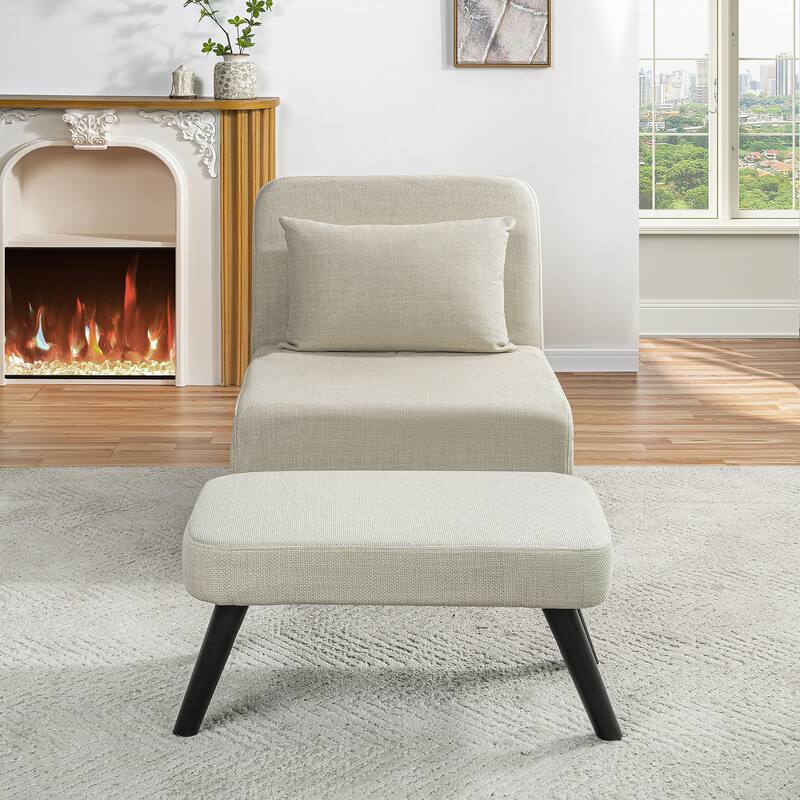 3 in 1 Foldable Linen Chaise Lounge with Adjustable Backrest, Footrest & Detachable Pillow