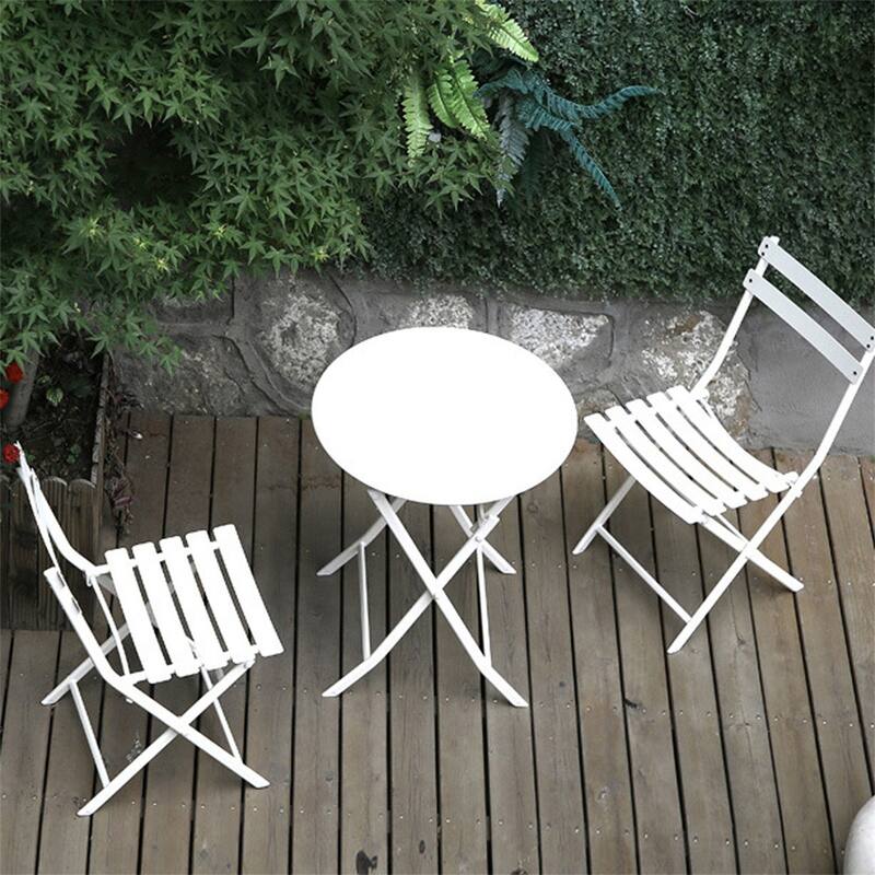 3 Piece Foldable Outdoor Metal Bistro Set with Round Table and Chairs