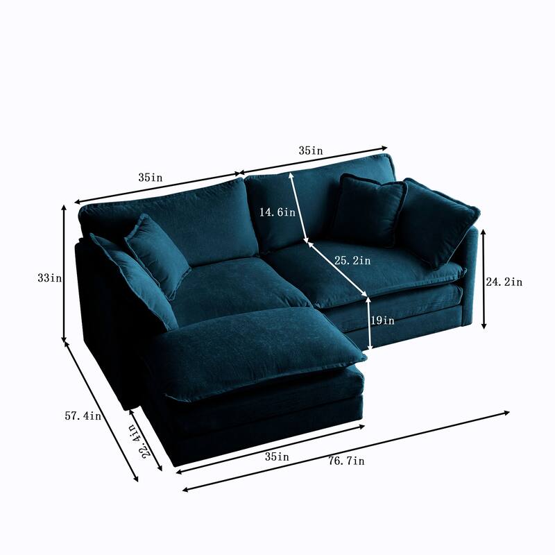 Modern L shaped sectional sofa with footstool for small space living
