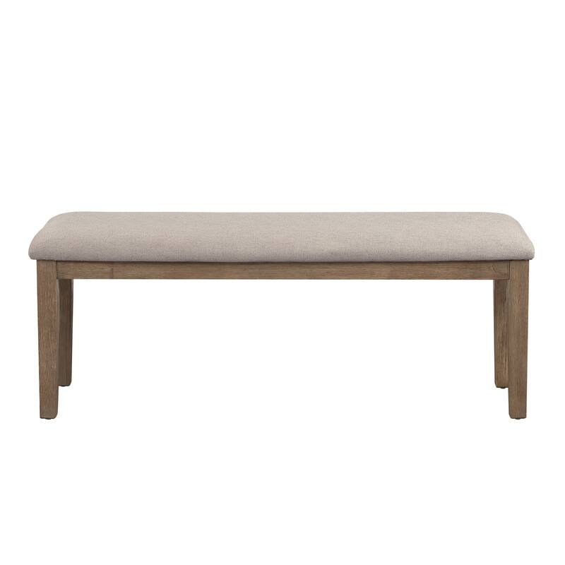 Rectangular Style Wooden Bench with Fabric Upholstered Seat,Brown and Beige - 3.5 H x 14.25 W x 47 L