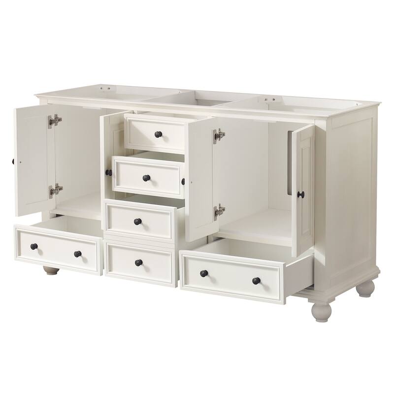 Thompson 60 in. Double Sink Bathroom Vanity with Engineered Stone Top - 61"W x 22"D x 35"H