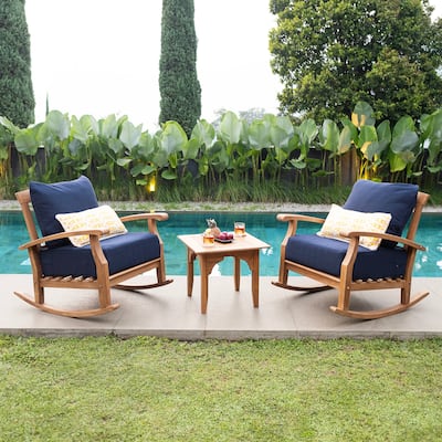 Cambridge Casual Leon 3-piece Teak Patio Rocking Chair Set with Cushion