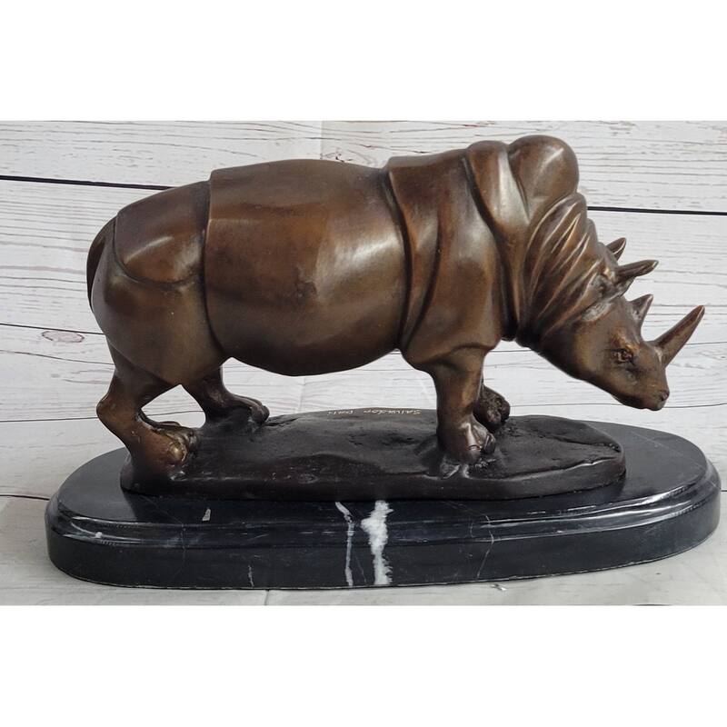 Signed Salvador Dali White Rhinoceros African Rhino Wild Life Bronze Sculpture Statue Art
