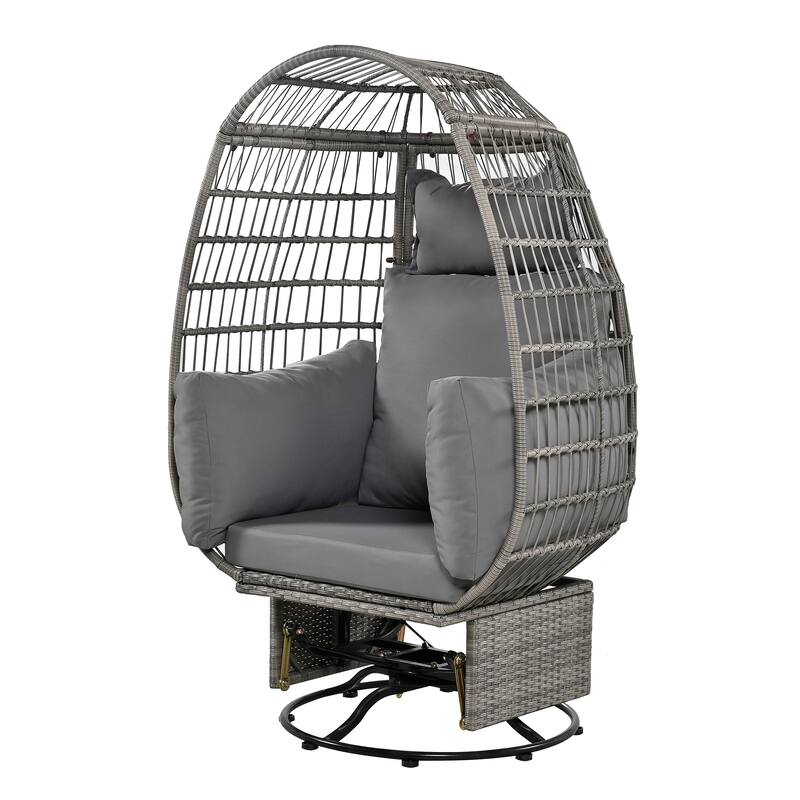 Outdoor Patio Rattan Swivel Egg Chair with Rocking Function