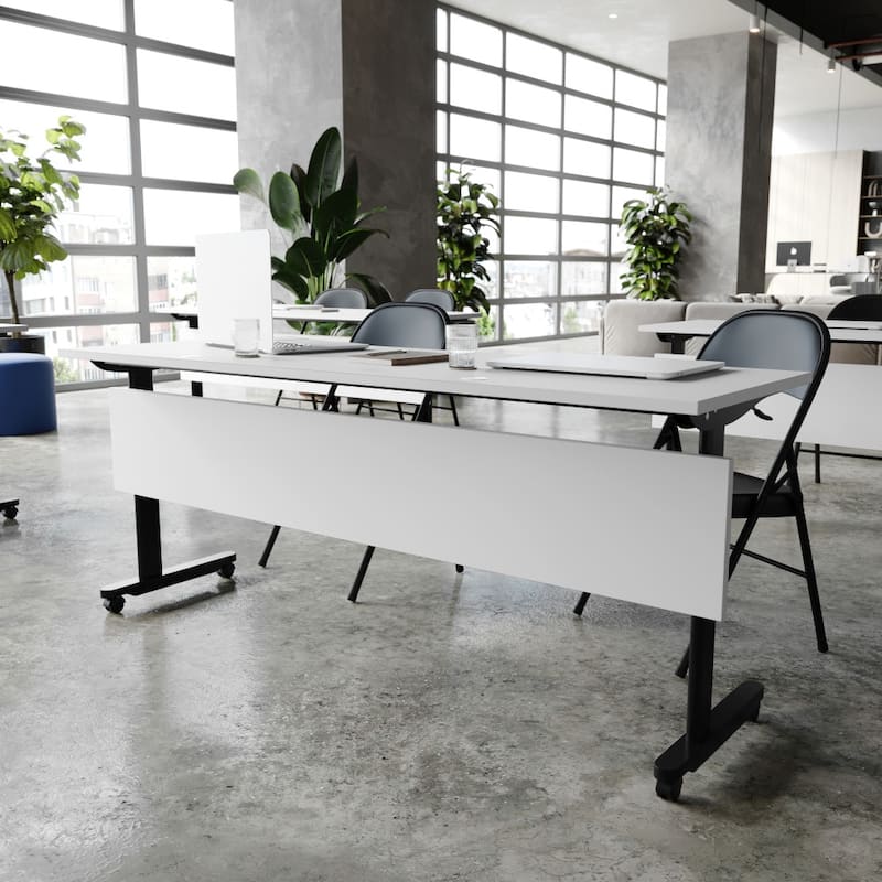 Commercial Nesting Flip Training Table with Steel Frame and T-Legs - 23.5"W x 72"D x 30"H