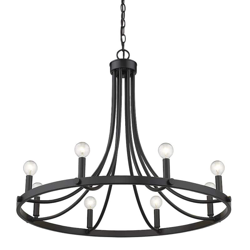 HomeRoots Black Candle Style Eight Light Metal Dimmable Chandelier - 30' X '24.5' X '30