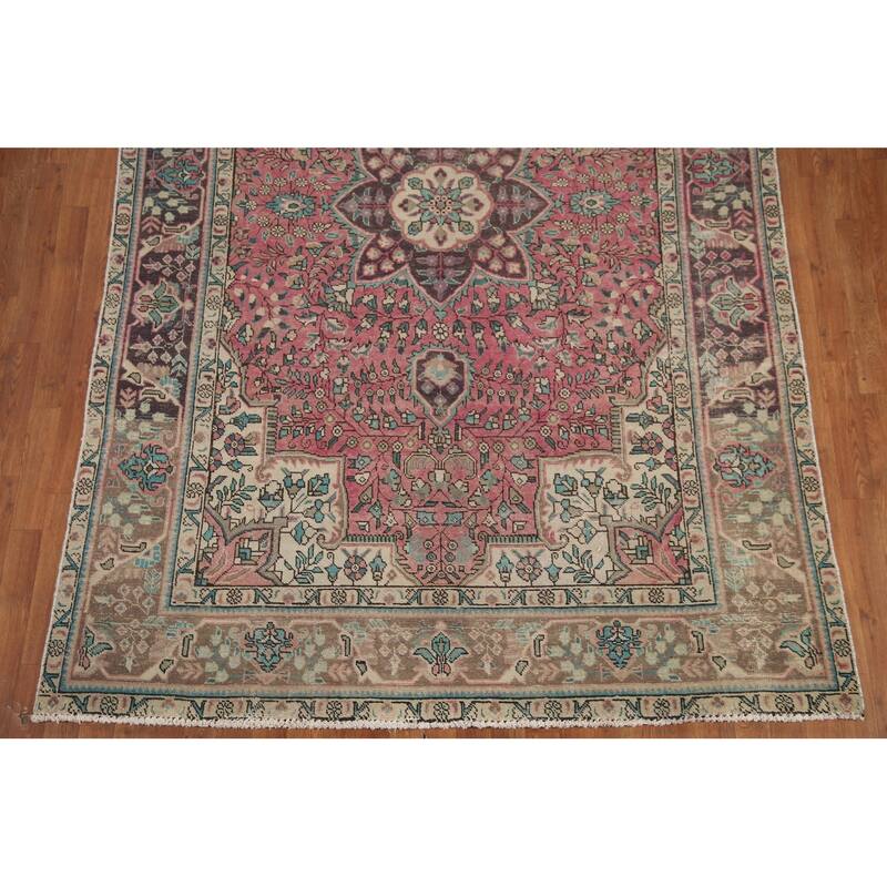 Hand Knotted Oriental 100% Wool Carpet Traditional Floral Pink Tabriz Area Rug - 10' 0'' X 6' 5''