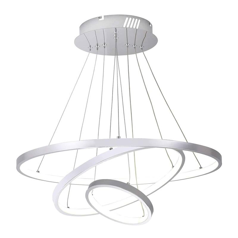 3 Circular LED Chandelier - Matte Silver - 32in Diameter - Switchable Daylight and Softwhite Lights - Dimmable