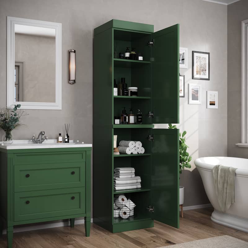 100% Solid Wood Tall Freestanding Bathroom Linen Cabinet with Doors, Adjustable Shelves, Modular Storage, 16.5" W x 71.5" H