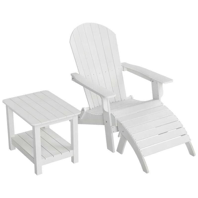 Vineyard HIPS Outdoor Folding Eco-Friendly Seashell Adirondack Chair with Ottoman & Side Table (3-Piece Set)