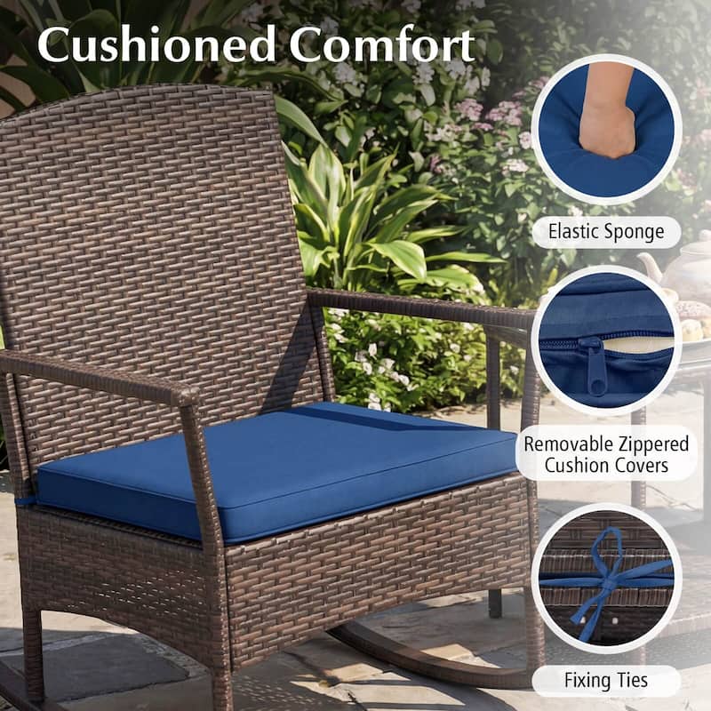 Costway 3 Piece Patio Rocking Set Wicker Rocking Chairs with 2-Tier - See Details