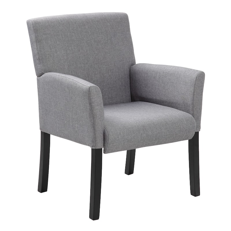 Nick Guest Armchair, Medium Gray Linen, Wood Frame Lumbar Support