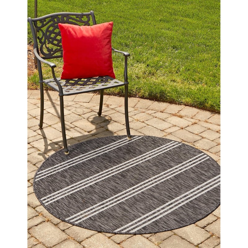 Outdoor Zrand Collection Area Rug - Charcoal - 7'10" Round