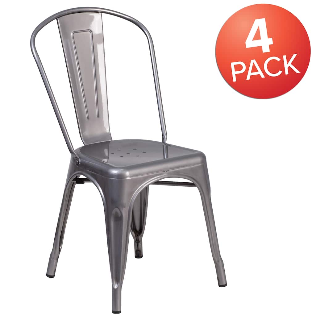 4 Pack Clear Coated Metal Indoor Stackable Chair - 17.75"W x 21"D x 33.5"H - 17.75"W x 21"D x 33.5"H