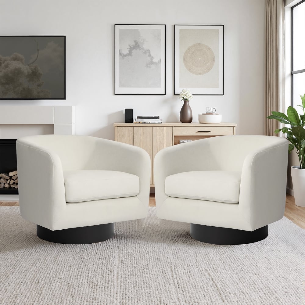 UIXE Set of 2 Swivel Barrel Accent Chair Velvet Armchair For Living Room
