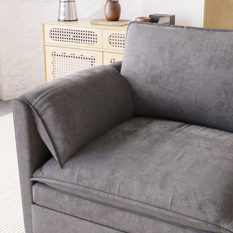 Solid Wood Loveseat Sofa, Fabric Upholstered Straight-Row 2 Seat Sofa, Lounge Sofa with Armrests for Small Spaces, Bedroom