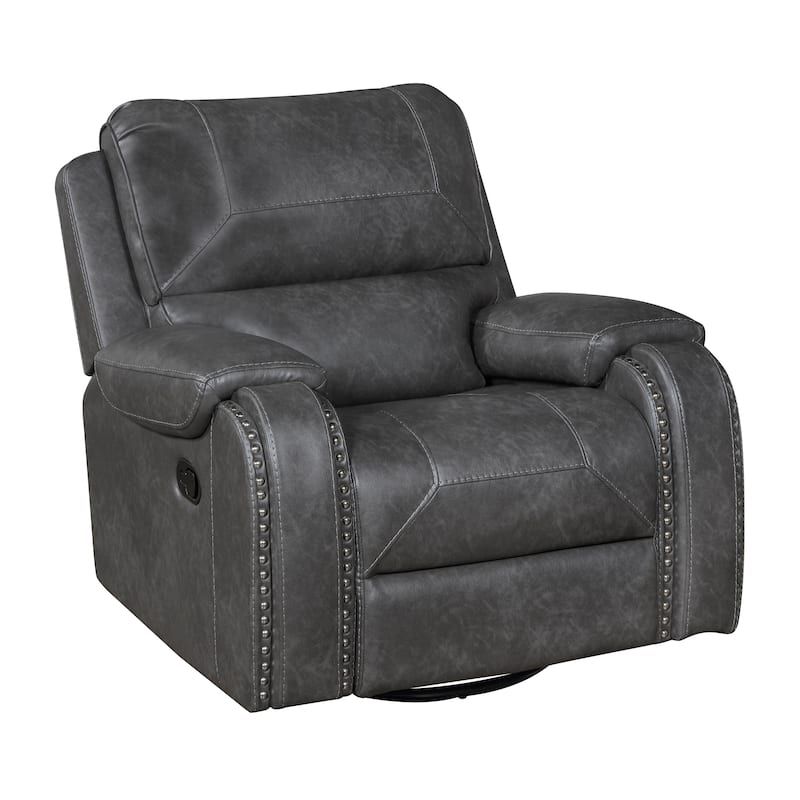 Ashton 40.5" Faux Leather Swivel Glider Recliner - 360-Degree Swivel - Gray