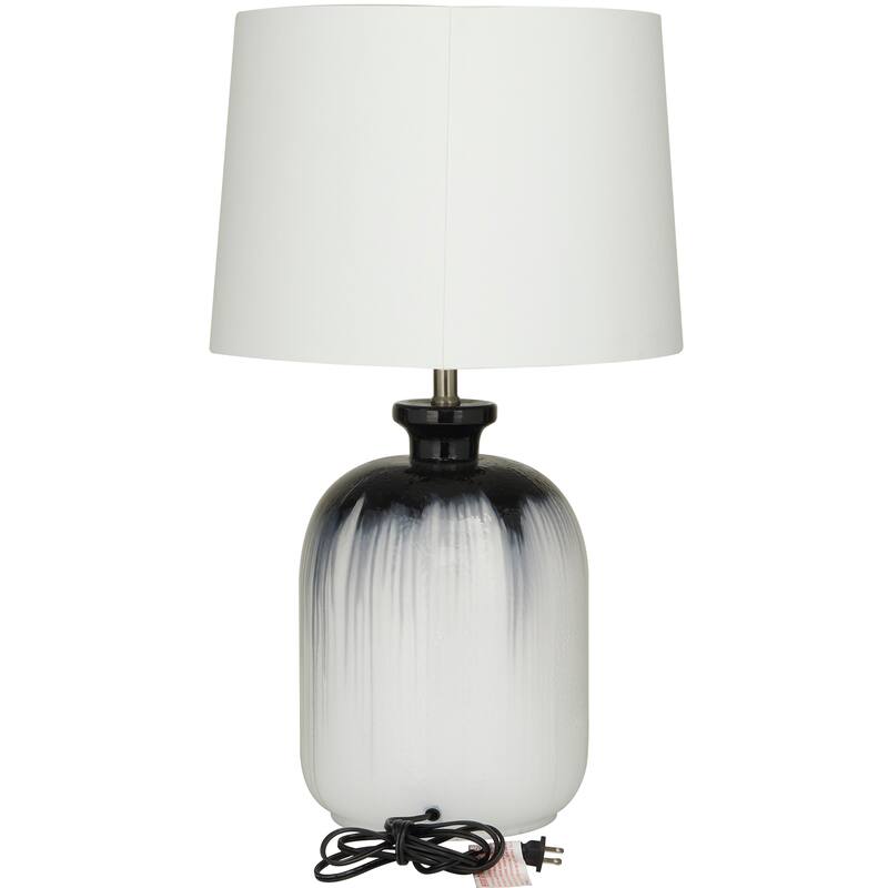 White Glass Gourd Style Base Room Table Lamp with Drum Shade